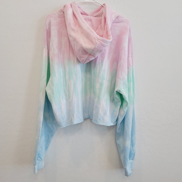 NWT AC/DC Tie Dye Graphic Cropped Hoodie Sweater - Picture 3 of 16